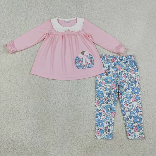 Sibling  Baby Girls Embroidery Pumpkin Tunic Top Leggings Outfit