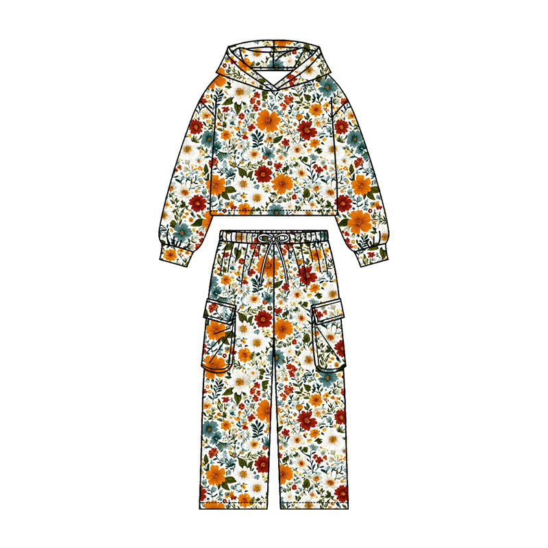 4.20 Girls Wildflower Print Hoodie Set - Hoodie & Cargo Pants Outfit Preorder