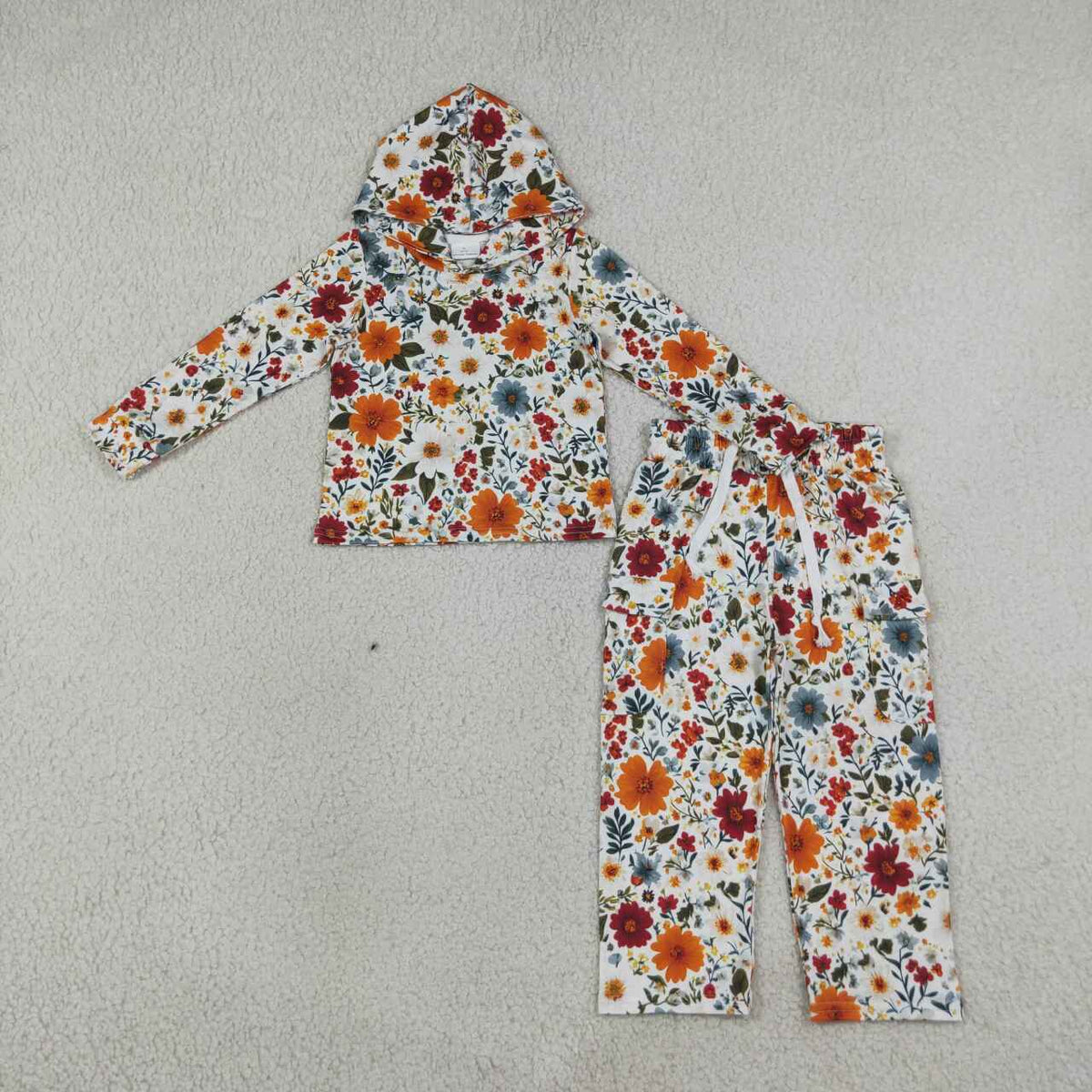 GLP3321 Colorful Flowers Hoodie Top Pockets Pants Girls Fall Clothes Set
