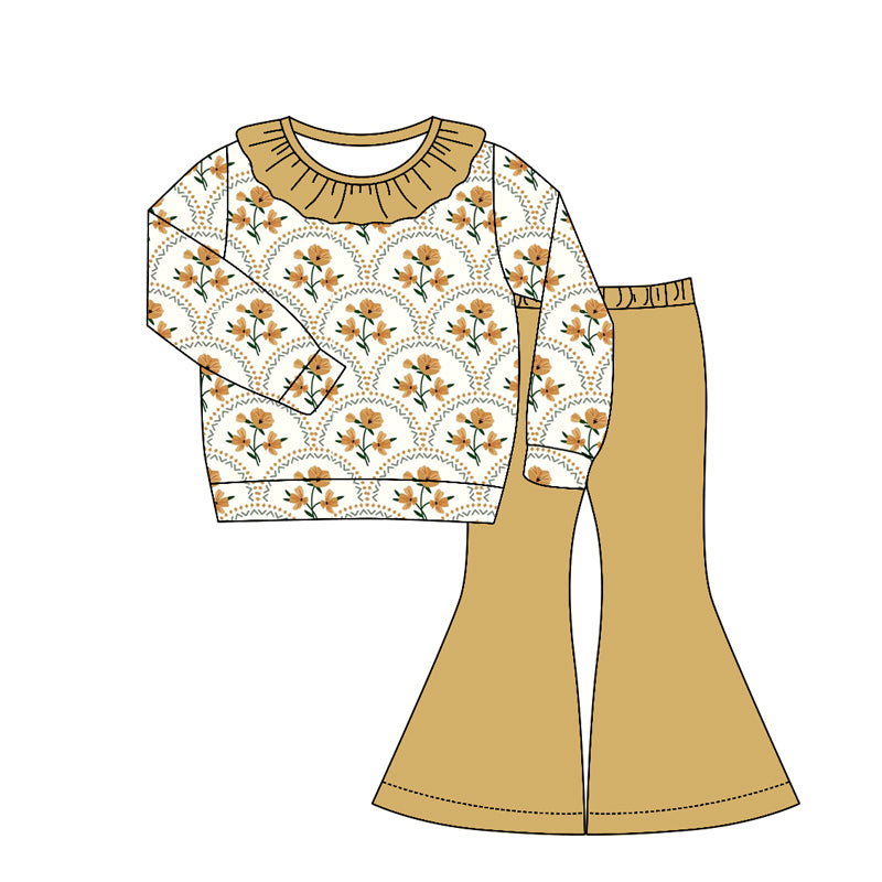 4.22 GLP3330 Preorder Flowers Top Khaki Bell Pants Girls Clothes Set