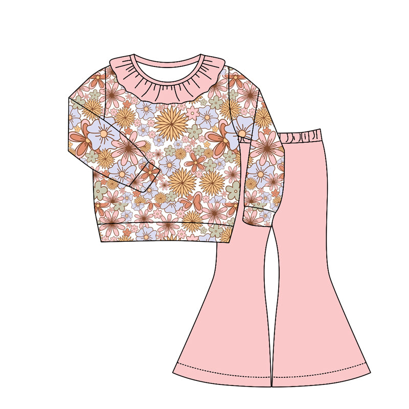 4.22 GLP3331 Preorder Colorful Flowers Top Pink Bell Pants Girls Clothes Set