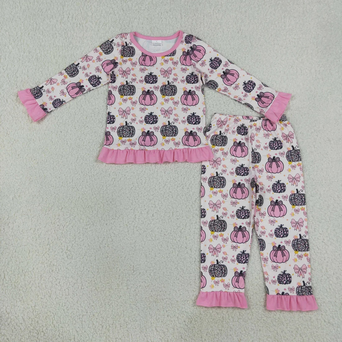 Sibling Baby Girls Fall Pumpkin Long Sleeve Top Pants Pajama Set