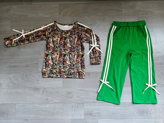 4.30 GLP3358 Branch Camo Bows Top Green Pants Girls Clothes Set Preorder