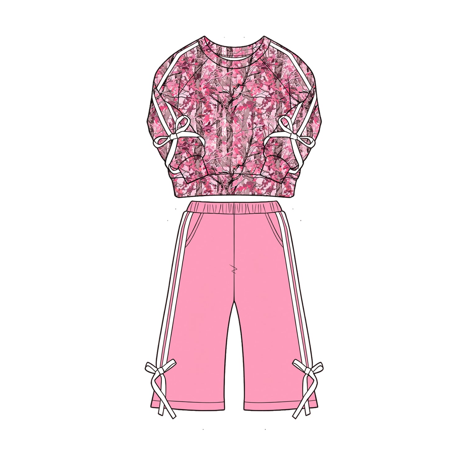 4.30 GLP3363 Branch Camo Bows Top Pink Pants Girls Clothes Set Preorder