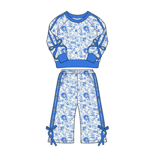 5.1  Girls Floral Print Bow Detail Outfit - Long Sleeve Sweatshirt & Wide Leg Pants Set Preorder
