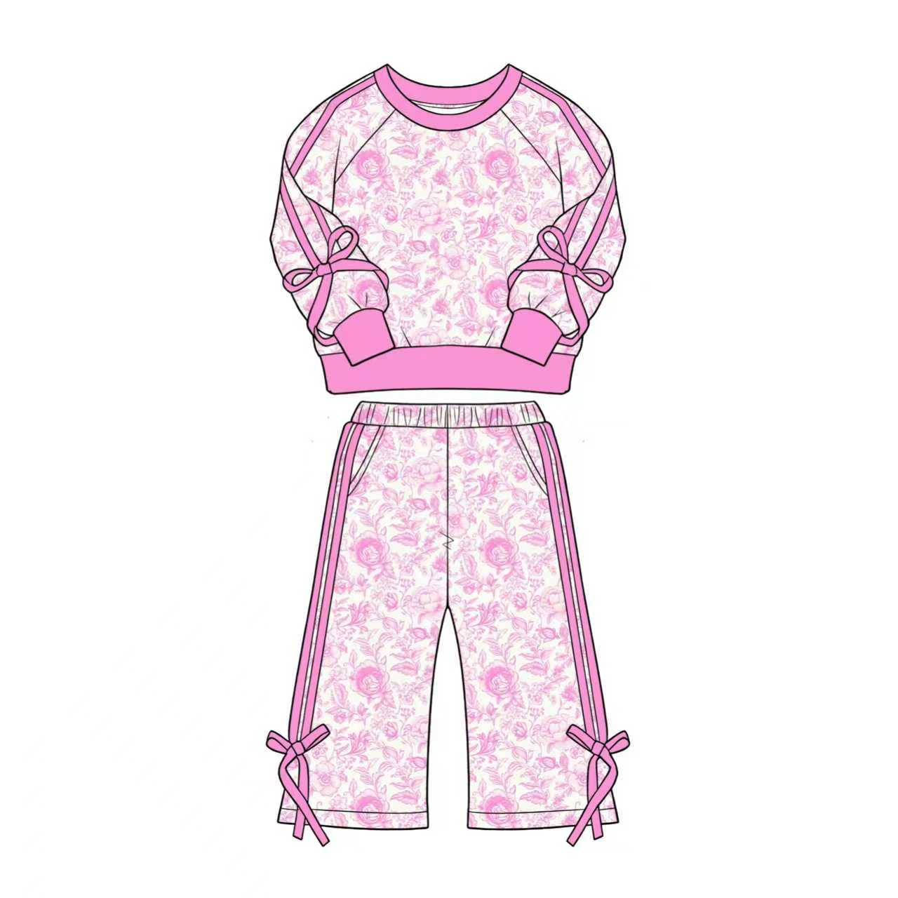 5.1  Girls Coquette Floral Outfit | Bow Accent Sweatshirt & Pants Preorder