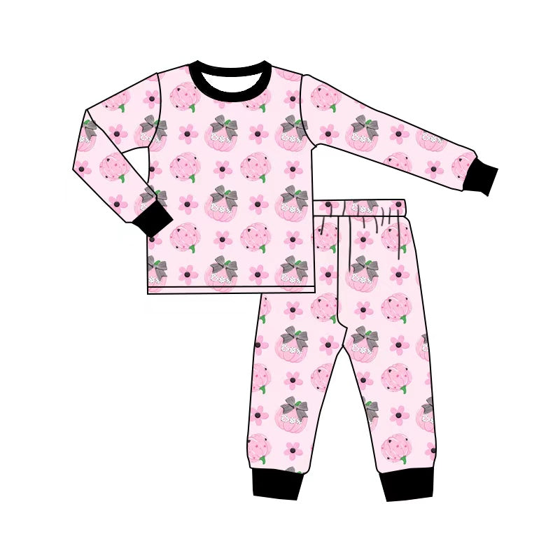 5.1 GLP3376 Pumpkin Bows Pink BOO Baby Girls Halloween Pajamas Clothes Set Preorder