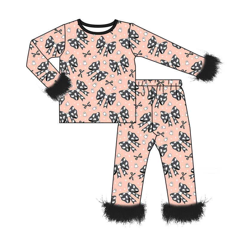 5.13 Girls Cream Halloween Polka Dot Bow  Pajama Set With Feather Preorder