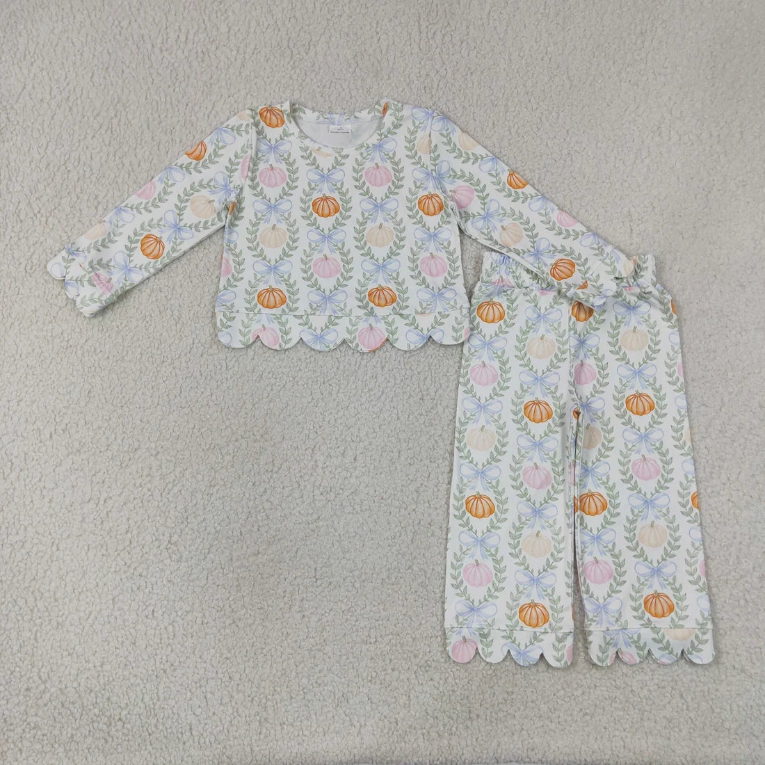 Sibling Baby Girls Flowers Pumpkins Zip Pullovers Skirt Short Yoga Active Set Scallop Pant Sets