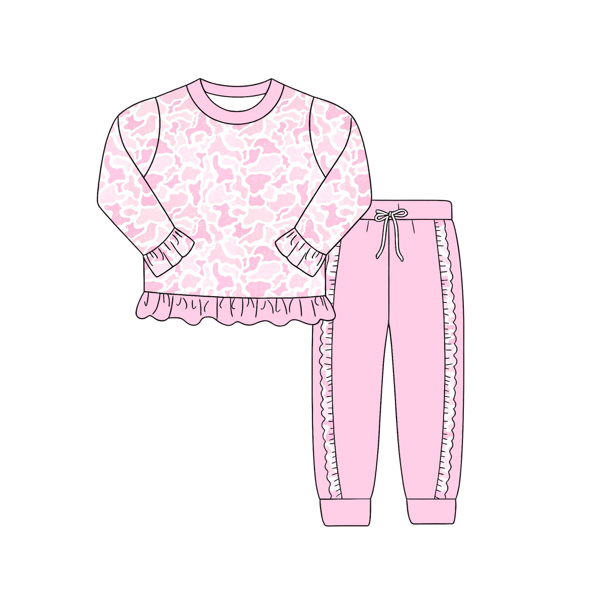 5.20 GLP3399 Baby Girls Pink Camo Long Sleeve With Ruffke Pants Outfit Preorder