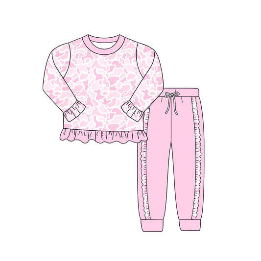 5.20 GLP3399 Baby Girls Pink Camo Long Sleeve With Ruffke Pants Outfit Preorder