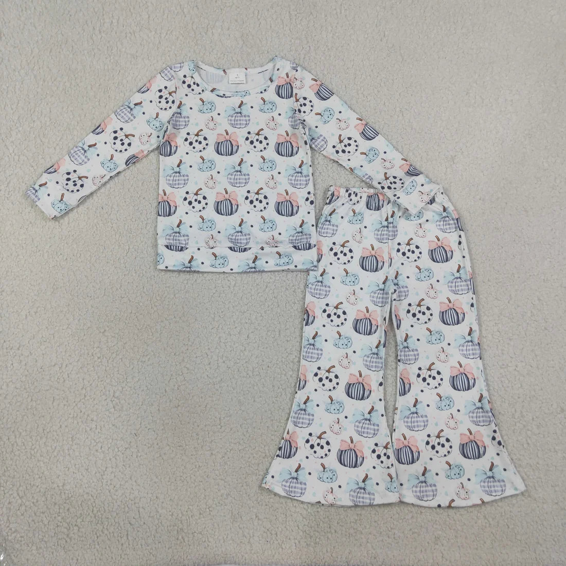 Sibling Baby Girls Ghost Pumpkins Flowers Top Flare Pant Halloween Set