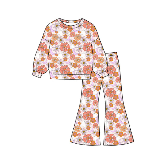 5.20 GLP3404 Preorder Ghost Flowers Print Bell Pants Girls Halloween Clothes Set