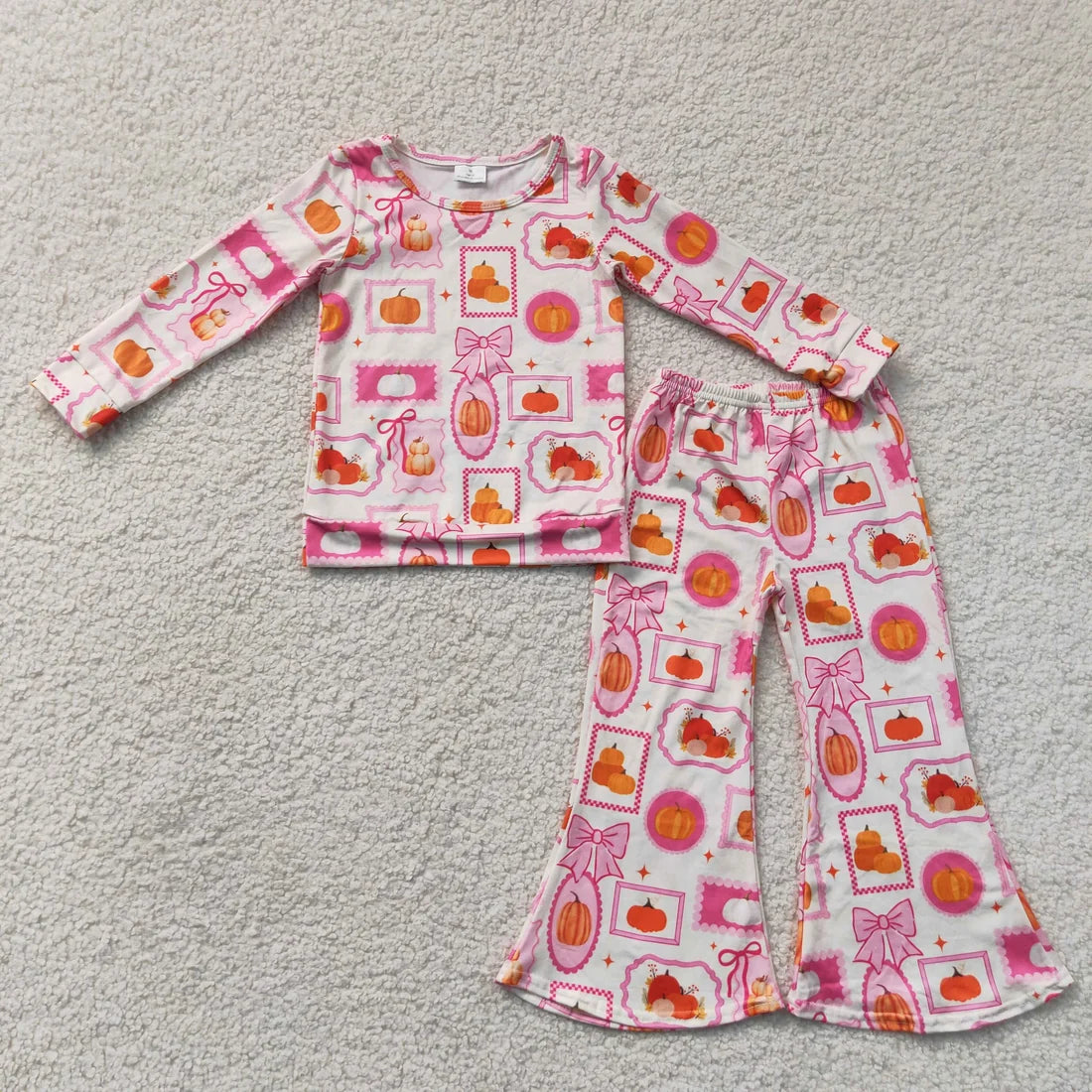 Sibling Baby Girls Ghost Pumpkins Flowers Top Flare Pant Halloween Set