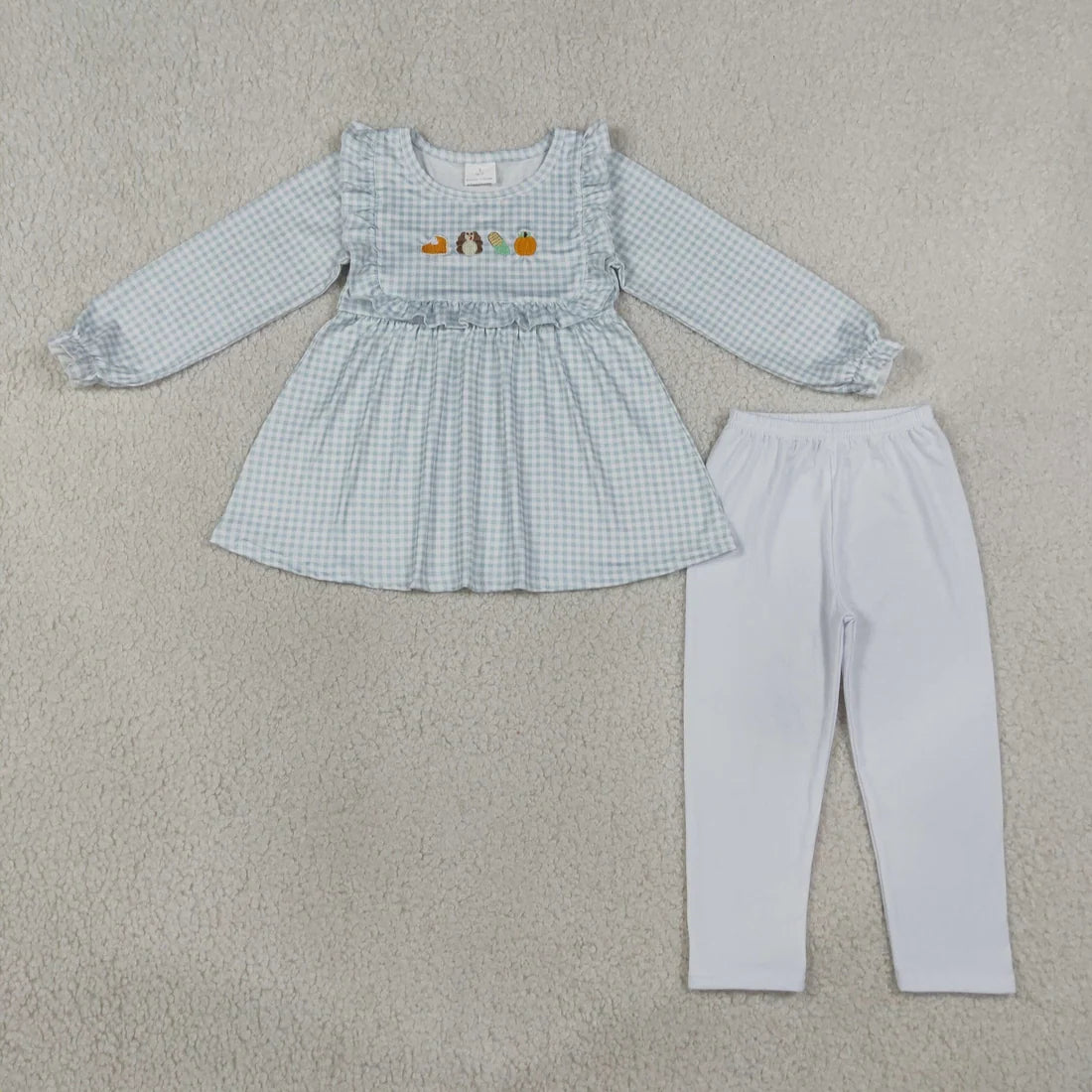 Sibling  Baby Girls Embroidery Pumpkin Tunic Top Leggings Outfit