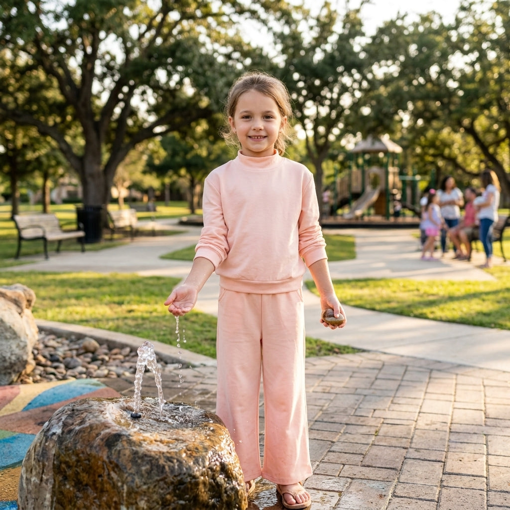 GLP3410 Pink Cotton Mock Neck Long Sleeve Top Pocket Pants Girls Clothes Set