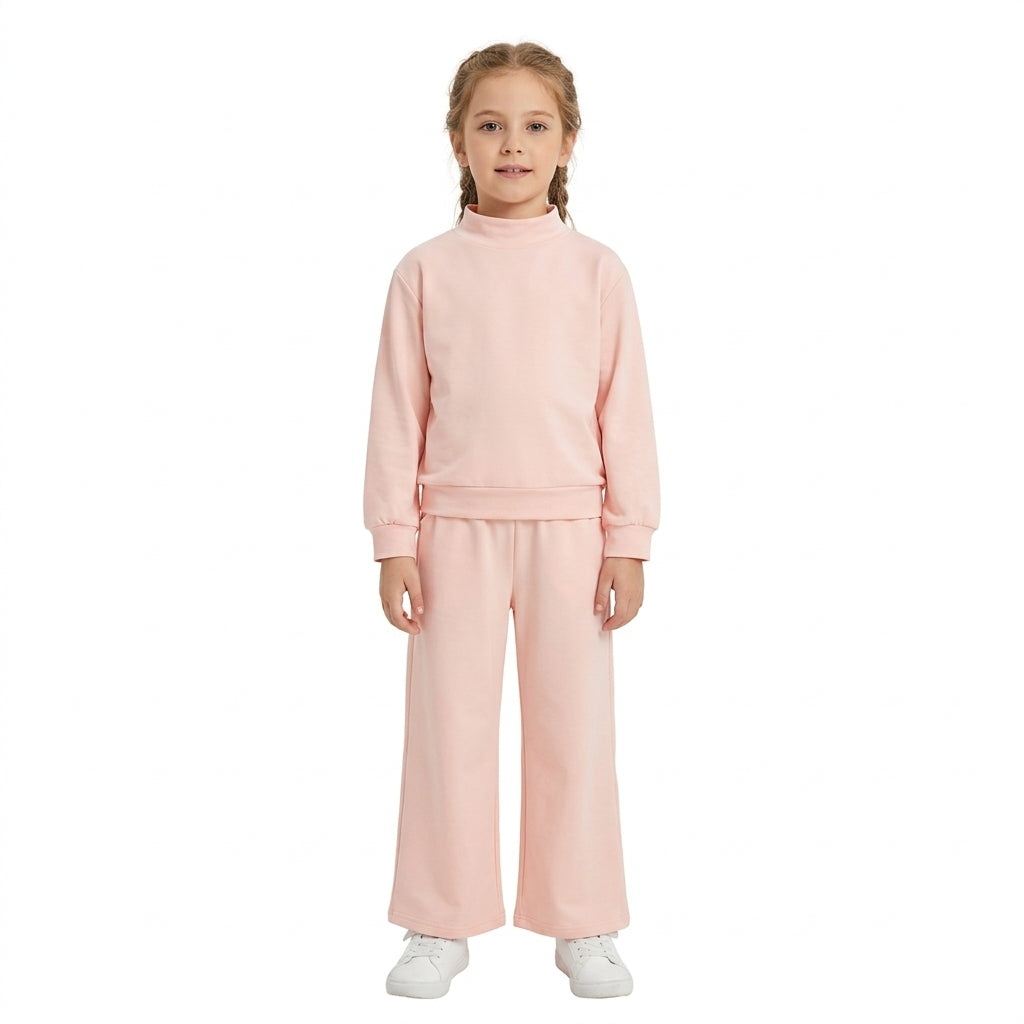 GLP3410 Pink Cotton Mock Neck Long Sleeve Top Pocket Pants Girls Clothes Set