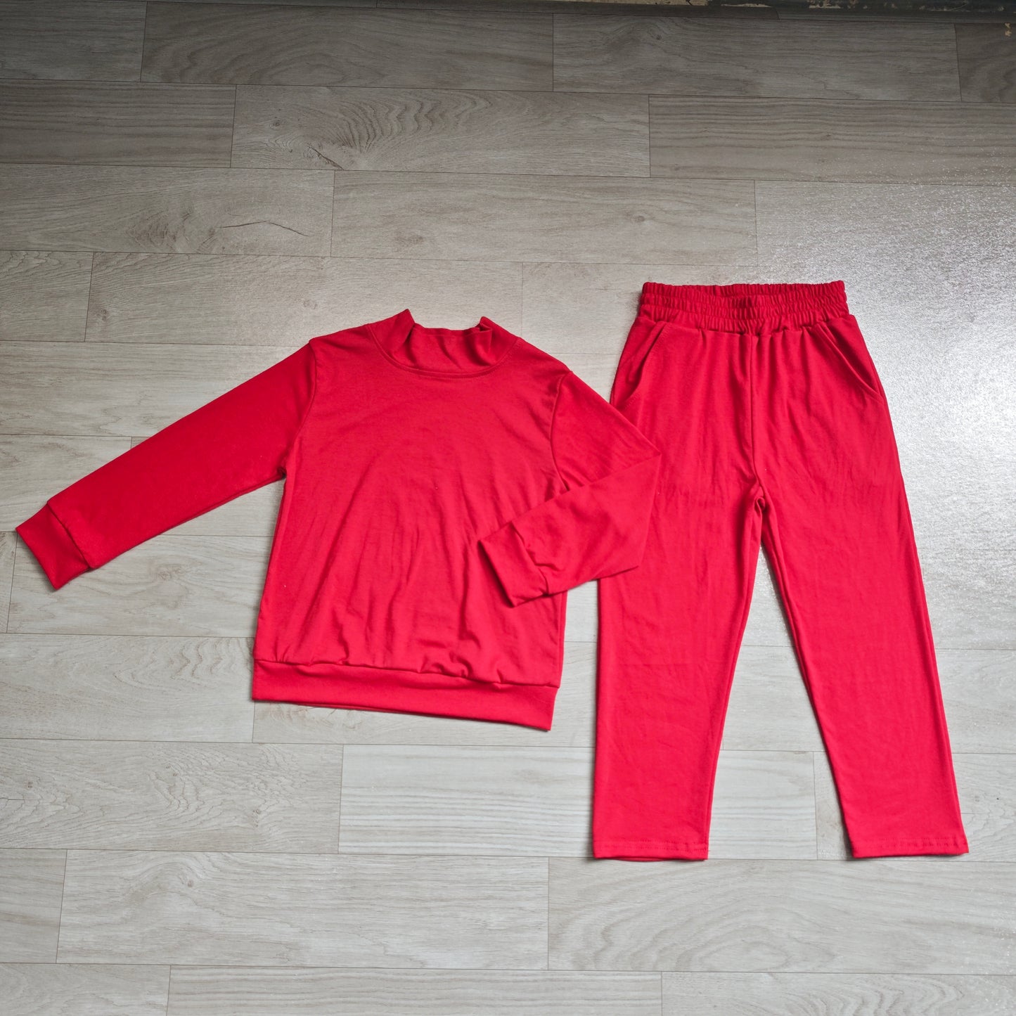 6.23 Preorder GLP3412 Red Color Long Sleeve Top Pocket Pants Girls Cotton Clothes Set