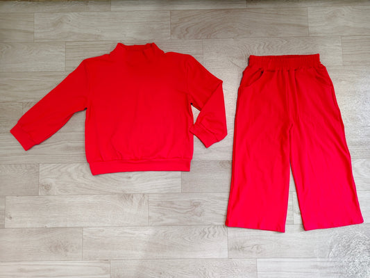 6.23 Preorder GLP3412 Red Color Long Sleeve Top Pocket Pants Girls Cotton Clothes Set