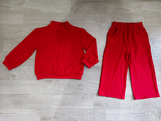 6.23 Preorder GLP3413 Wine Color Long Sleeve Top Pocket Pants Girls Cotton Clothes Set