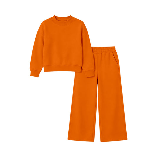 6.23 Preorder GLP3414 Orange Color Long Sleeve Top Pocket Pants Girls Cotton Clothes Set