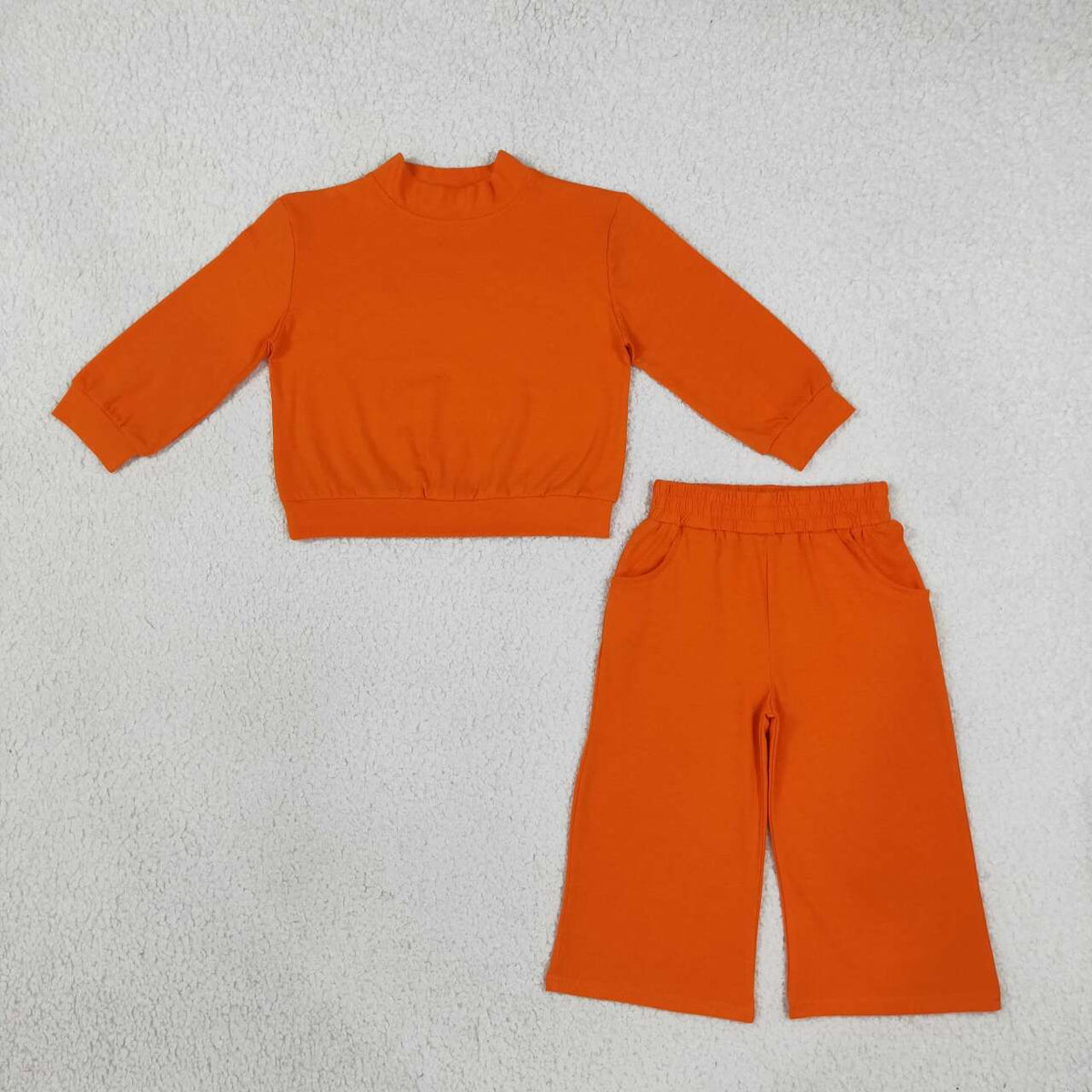 9 Colors Cotton Mock Neck Long Sleeve Top Straight Pockets Pants Girls Fall Clothes Set Sisters Wear