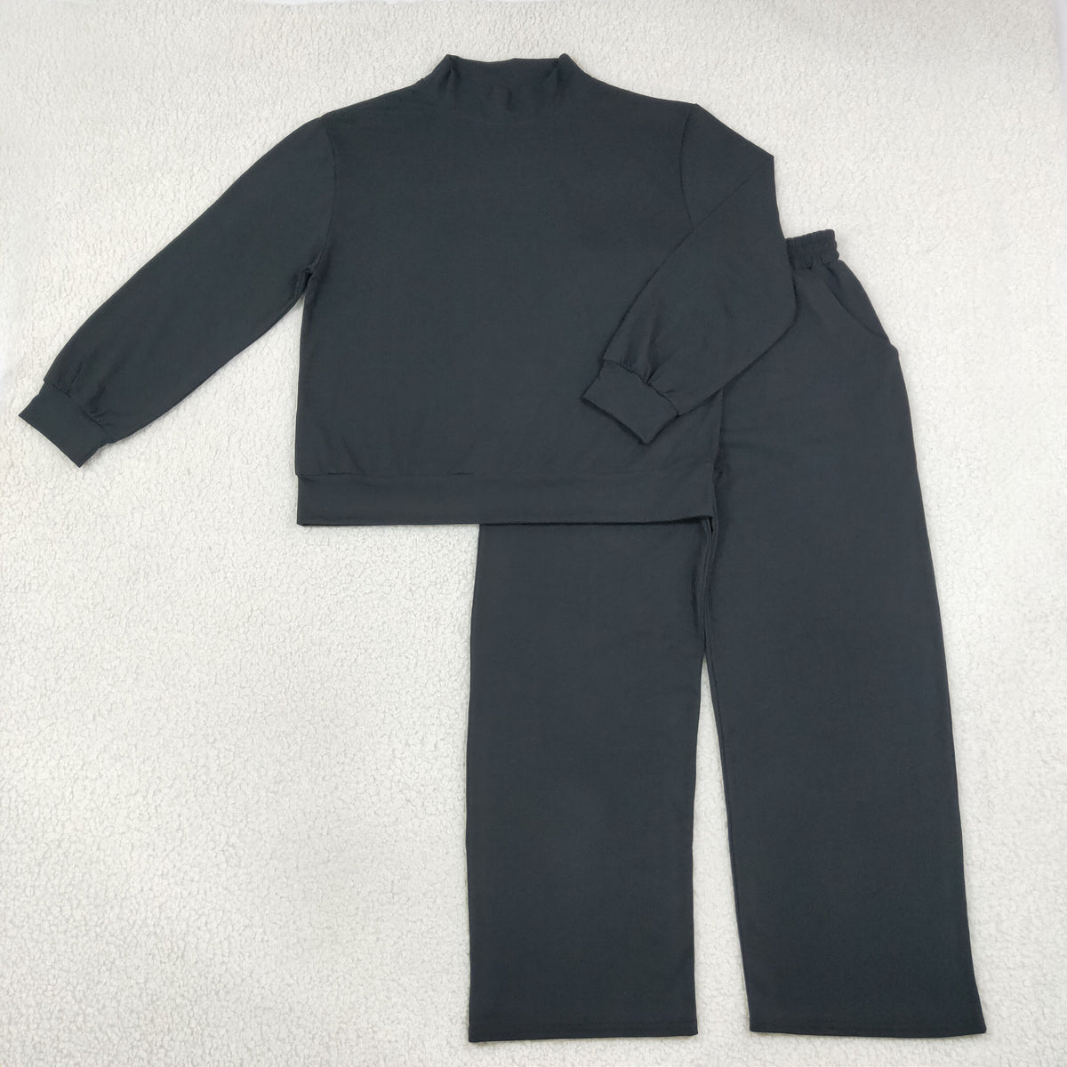 Mommy and Me  Black Solid Color Cotton Long Sleeve Top Pants Outfit