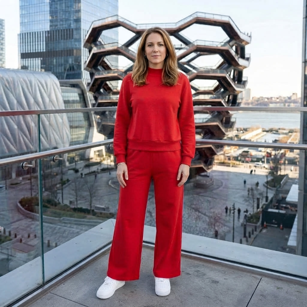 GLP3417 Adult Red Color Long Sleeve Mock Neck Top Pocket Pants Woman Cotton Clothes Set