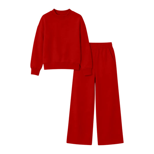 6.23 Preorder GLP3417 Red Color Long Sleeve Top Pocket Pants Woman Cotton Clothes Set