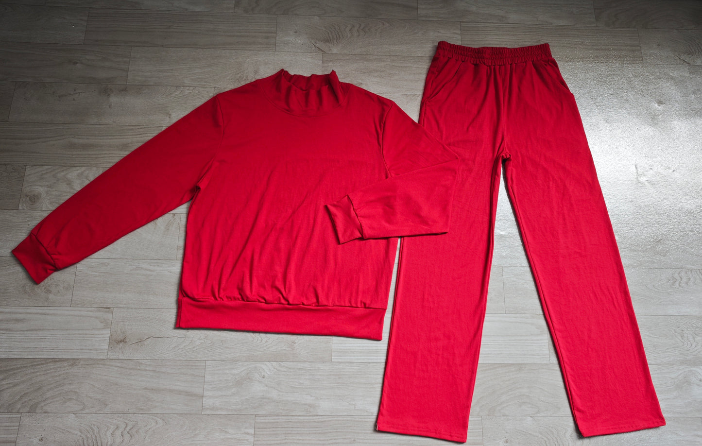 6.23 Preorder GLP3417 Red Color Long Sleeve Top Pocket Pants Woman Cotton Clothes Set