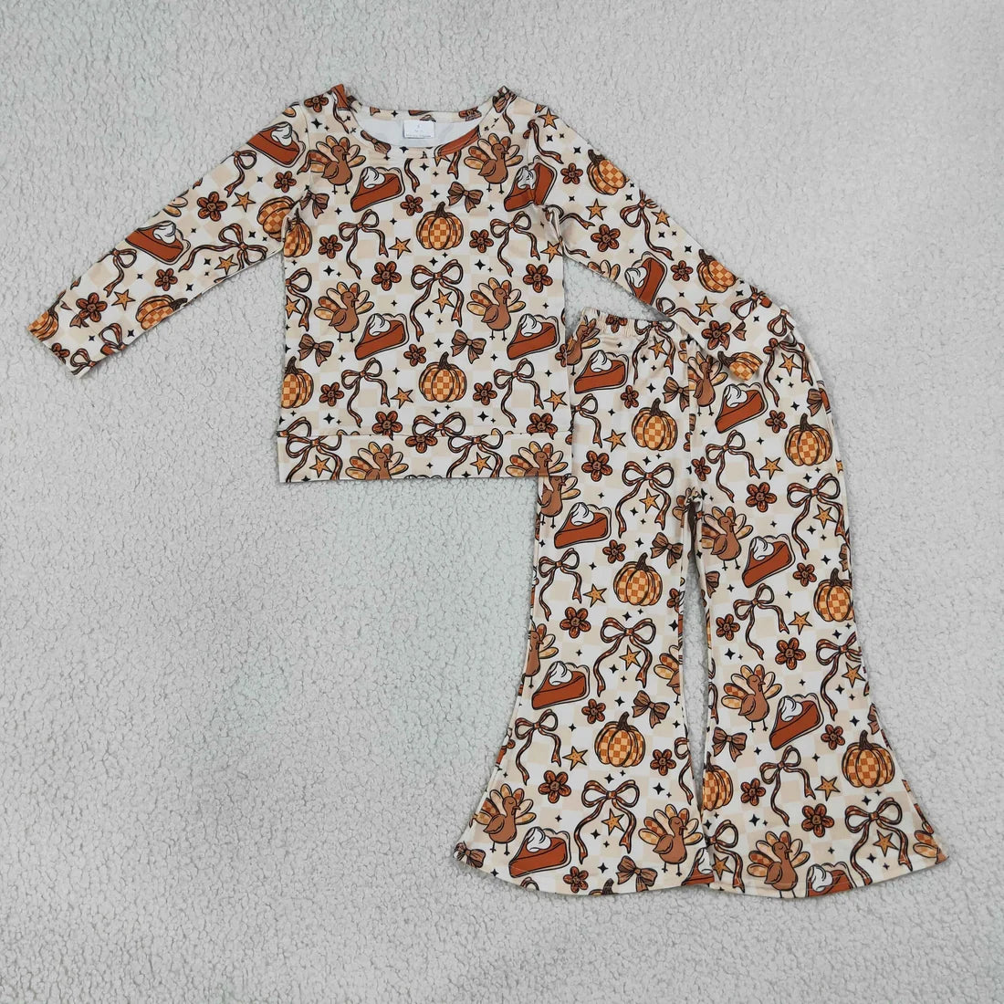 Sibling Baby Girls Ghost Pumpkins Flowers Top Flare Pant Halloween Set