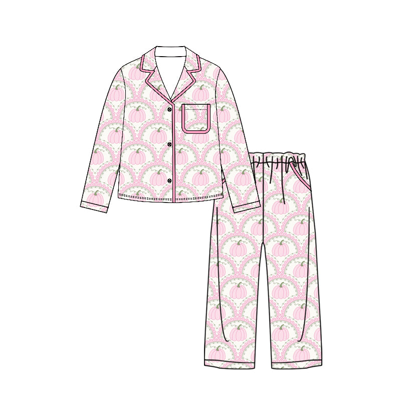 6.24 GLP3422 Preorder Pumpkin Pink Print Woman Fall Pajamas Clothes Set