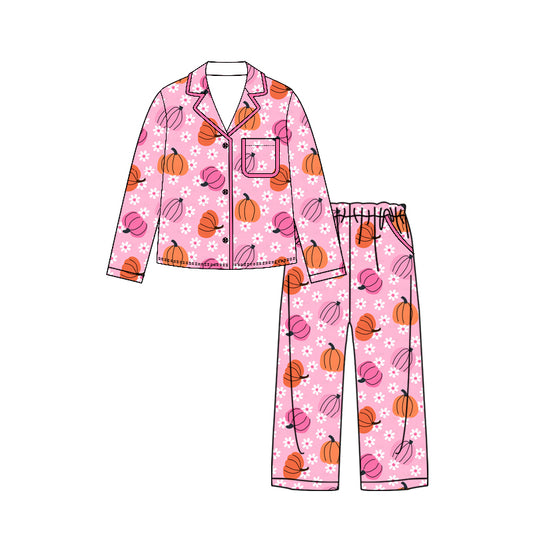 6.24 GLP3424 Preorder Pumpkin Flowers Pink Print Woman Fall Pajamas Clothes Set