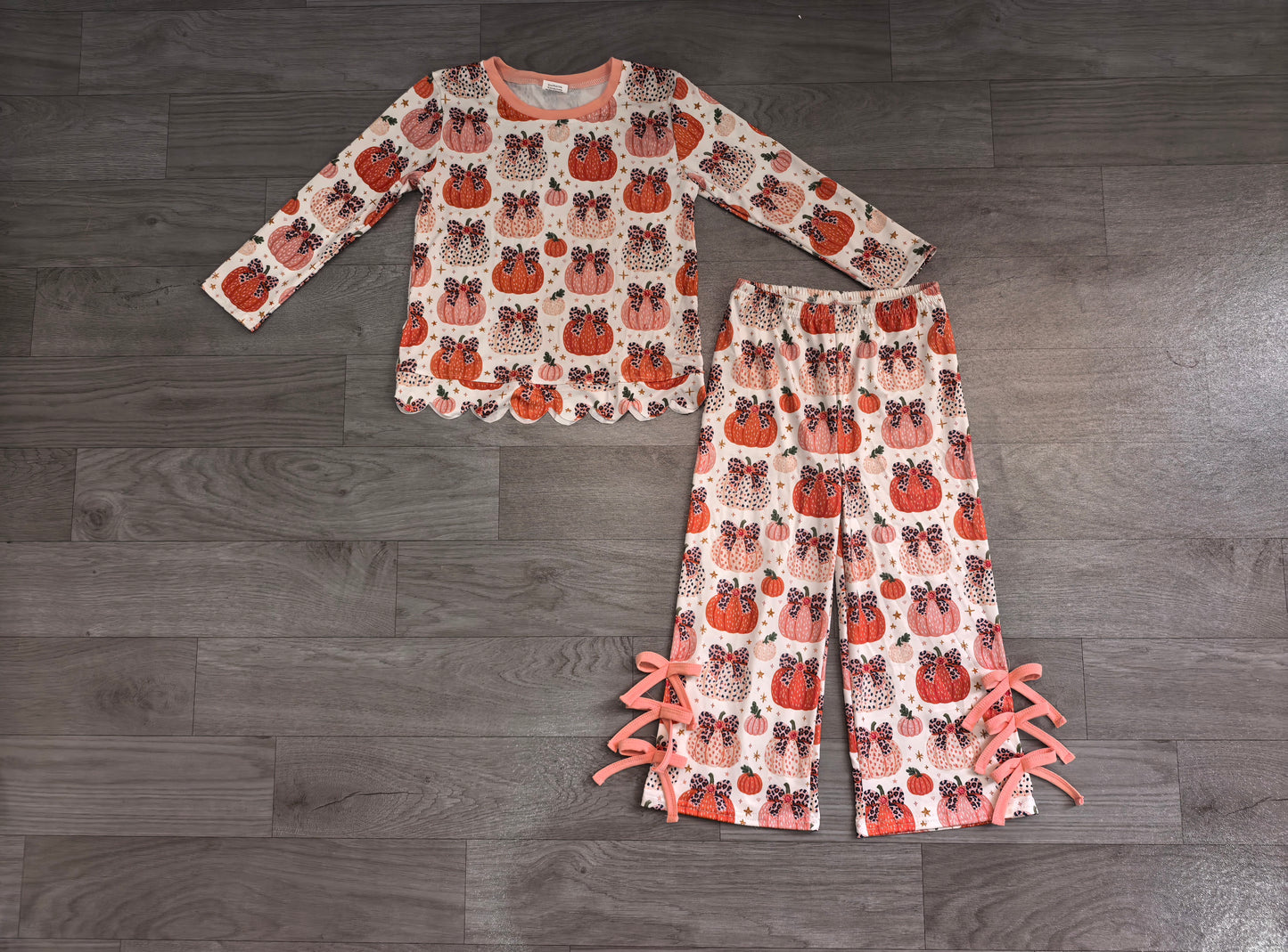 6.27 Preorder GLP3435 Pumpkin Bows Scallop Top Bows Pants Girls Fall Clothes Set