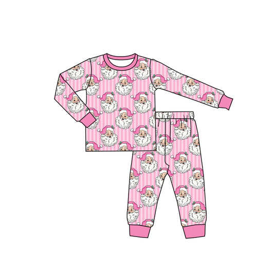 6.27 Preorder GLP3440 Santa Pink Stripes Print Girls Christmas Pajamas Clothes Set
