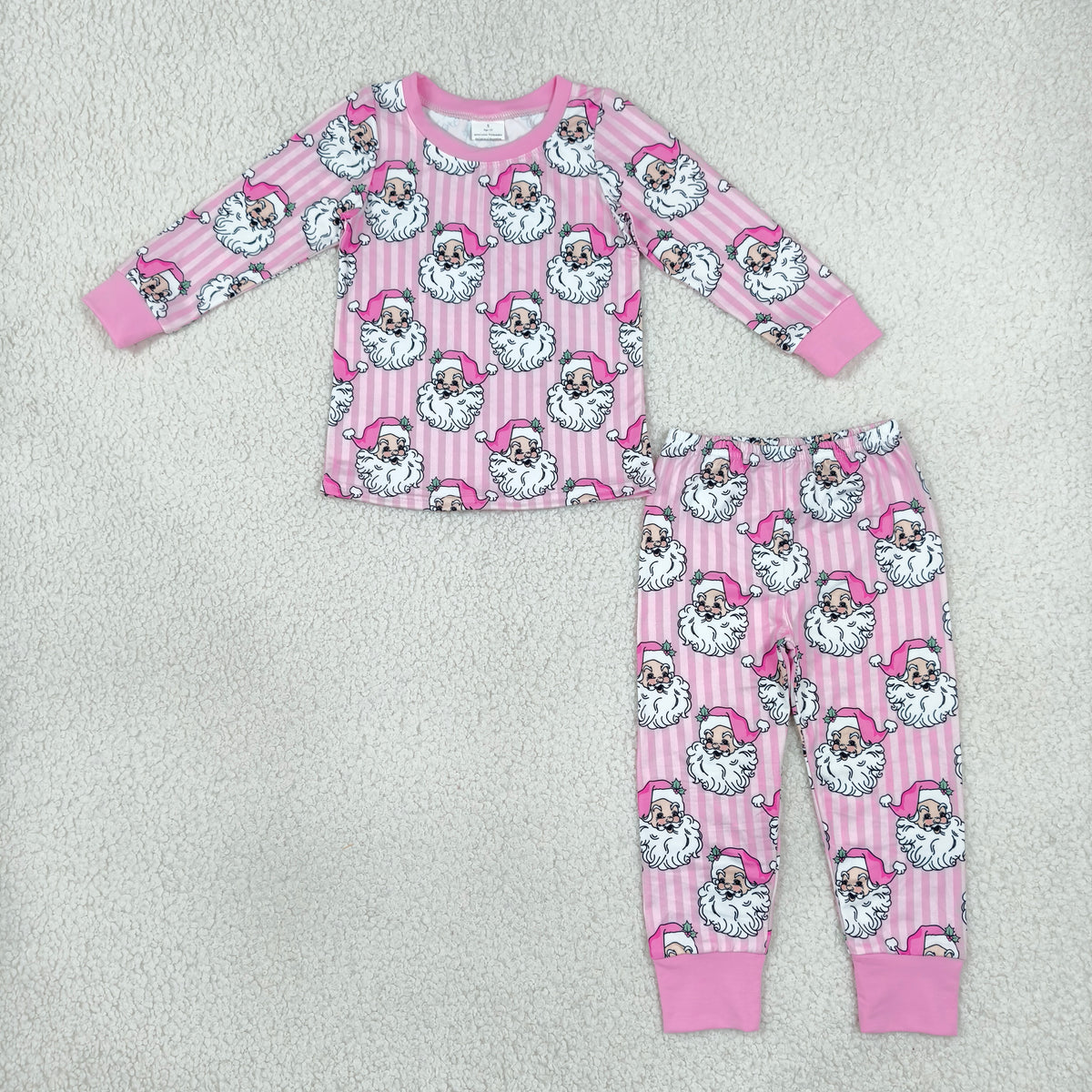 GLP3440 Santa Pink Stripes Print Girls Christmas Pajamas Clothes Set