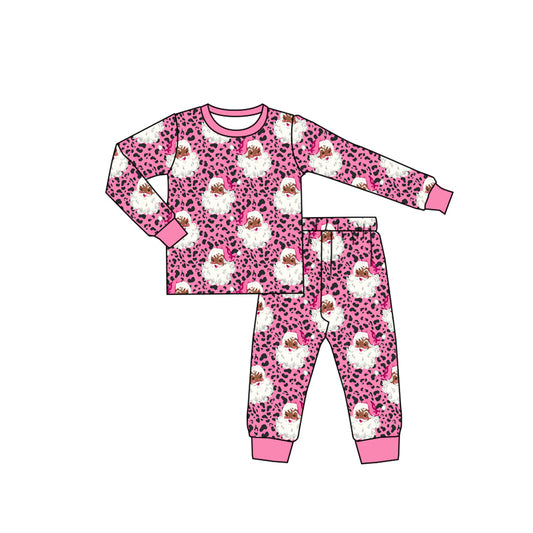 6.27 Preorder GLP3442 Santa Bows Pink Print Girls Christmas Pajamas Clothes Set