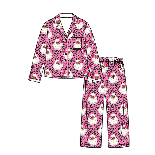 6.27 GLP3445 Preorder Santa Bows Pink Print Woman Christmas Pajamas Clothes Set