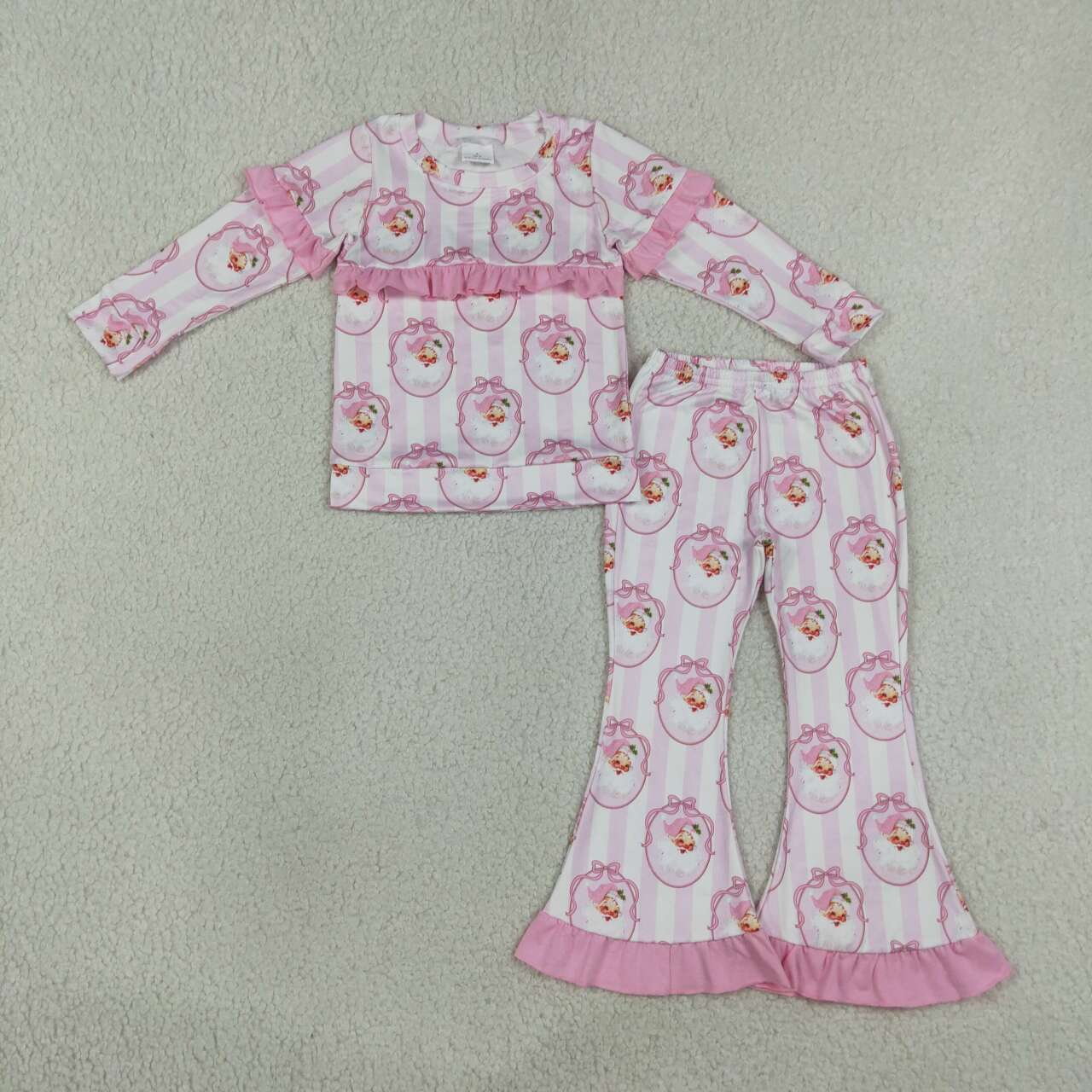 GLP3450 Santa Pink Stripes Top Bell Pants Girls Christmas Clothes Set