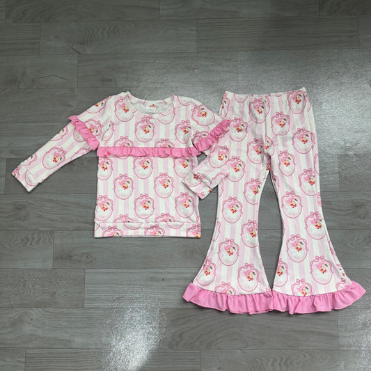 Preorder GLP3450 Santa Pink Stripes Top Bell Pants Girls Christmas Clothes Set