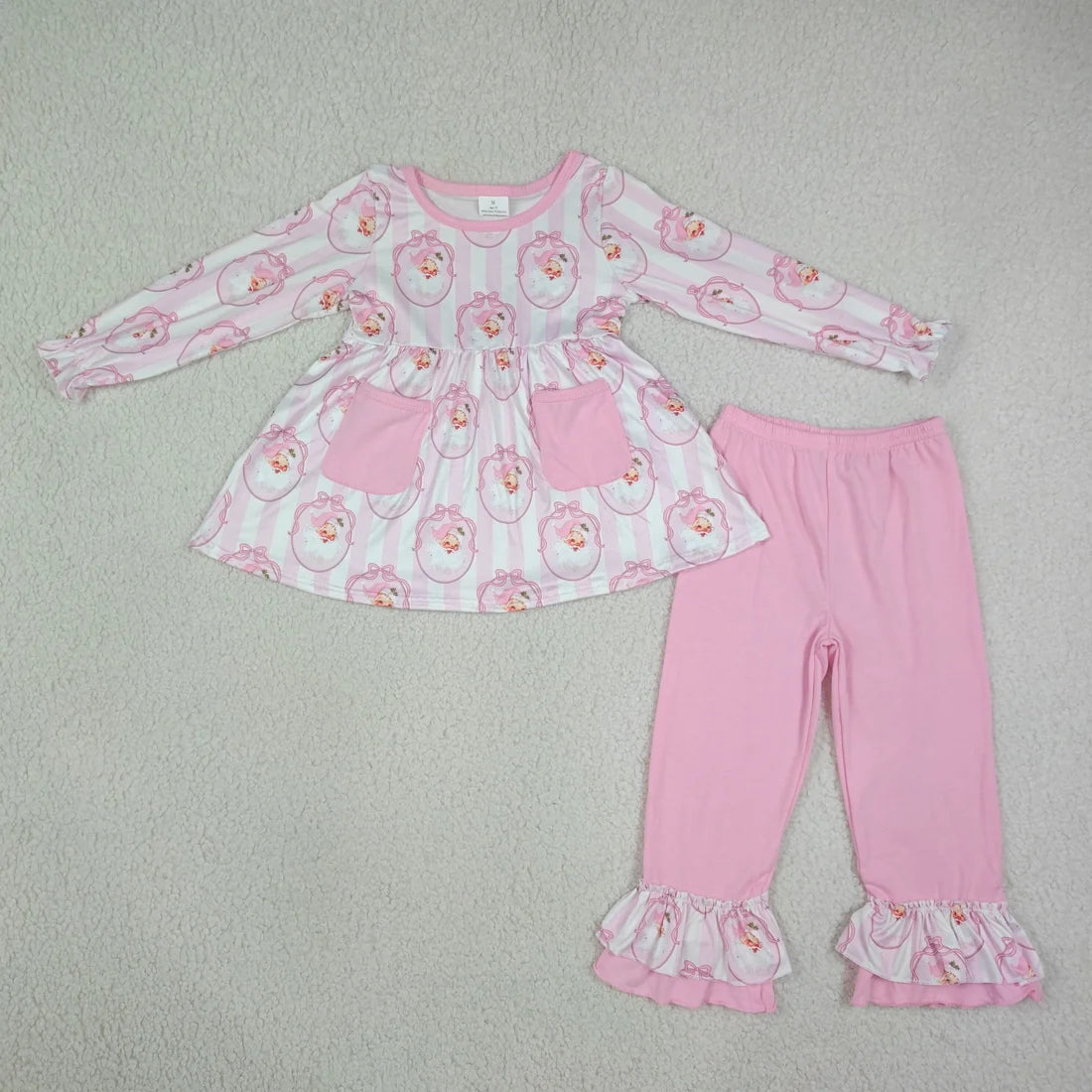 Sibling Baby Girls Santa Pockets Tunic Ruffle Pants Christmas Clothes Sets