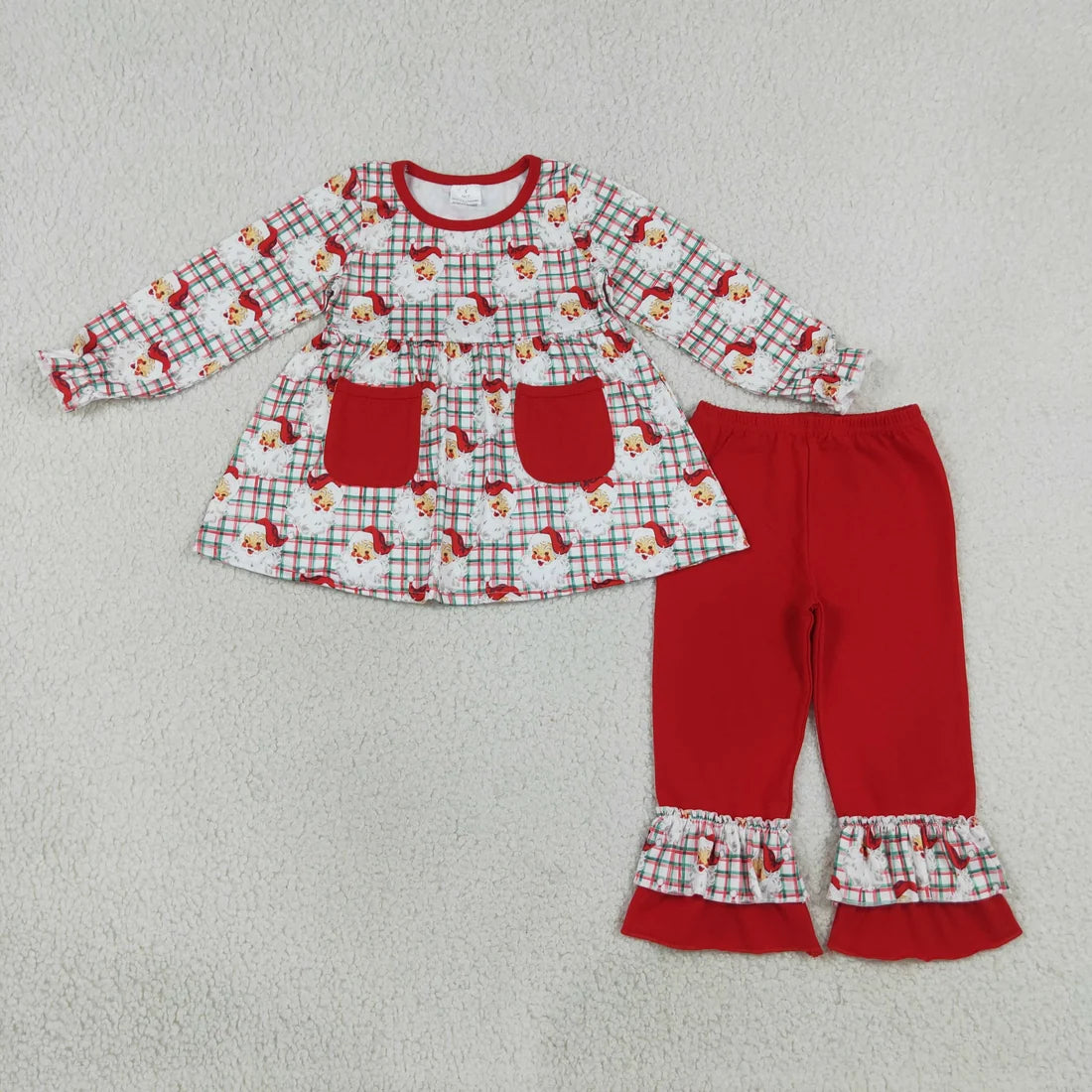 Sibling Baby Girls Santa Pockets Tunic Ruffle Pants Christmas Clothes Sets