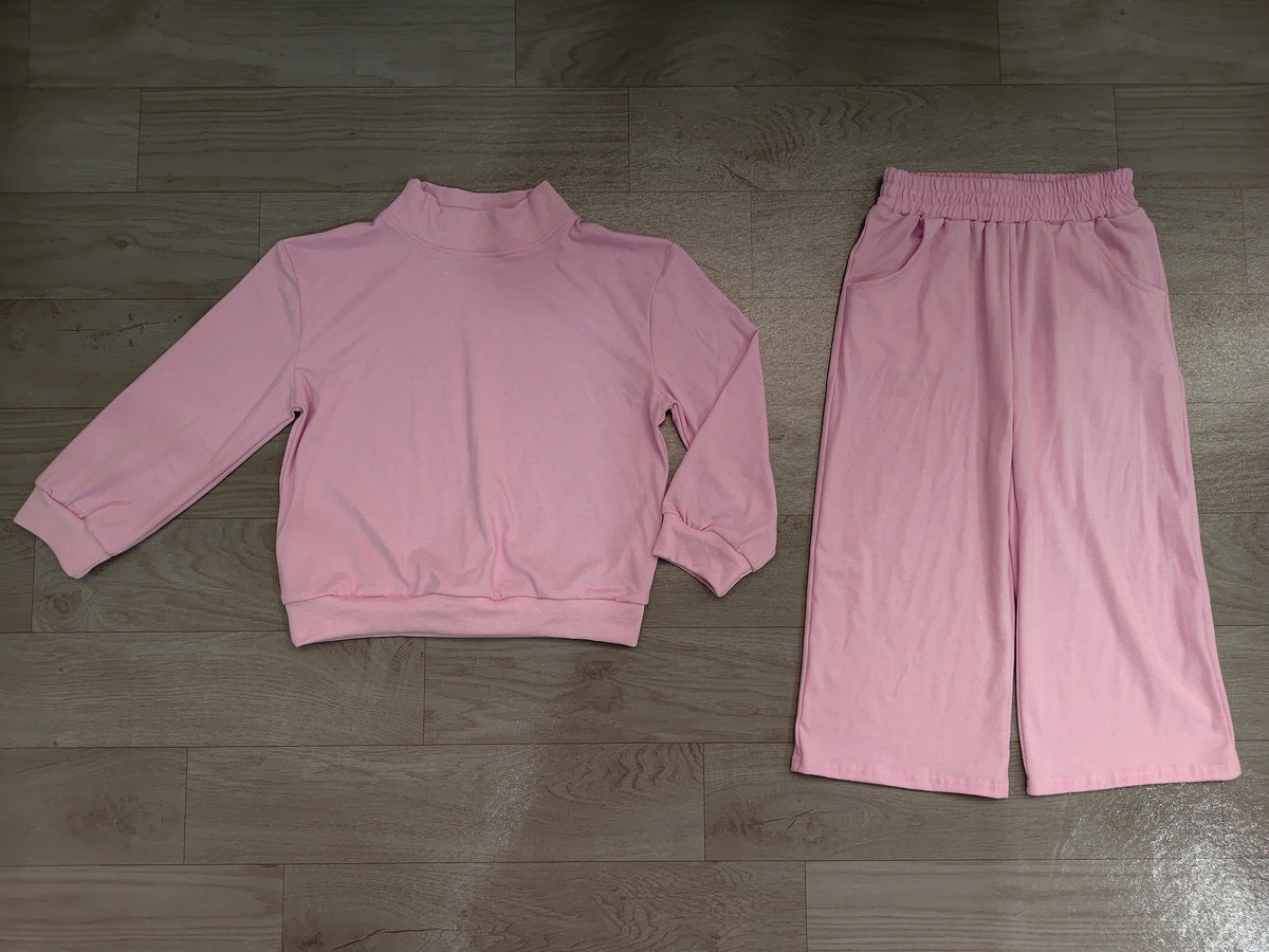 7.4 Preorder GLP3470 Purple Cotton Long Sleeve Pocket Pants Girls Fall Clothes Set