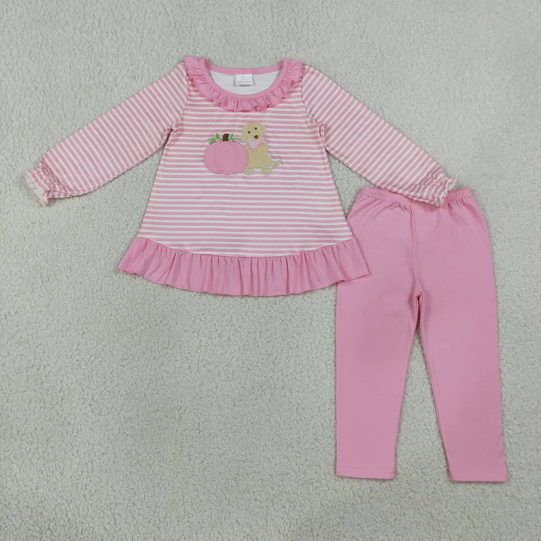 Sibling  Baby Girls Embroidery Turkey Pumpkin  Christmas Dog Striped Long Sleeve Top Leggings Outfit