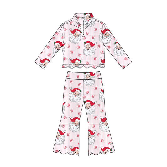 7.6 Preorder KIds Girls Pink Christmas Santa Long Sleeve Pullover Top with Pants Outfit
