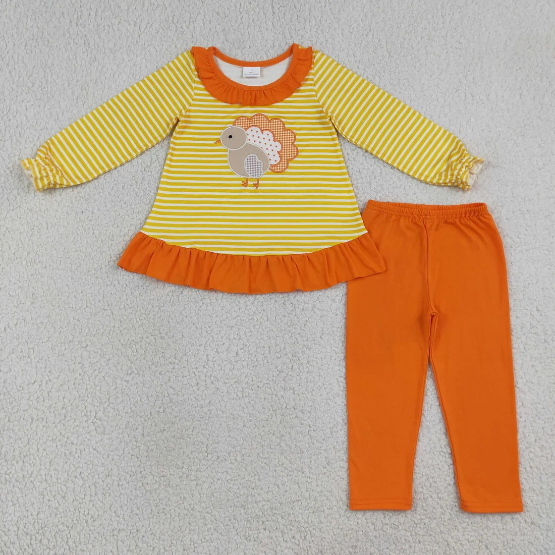 Sibling  Baby Girls Embroidery Turkey Pumpkin  Christmas Dog Striped Long Sleeve Top Leggings Outfit