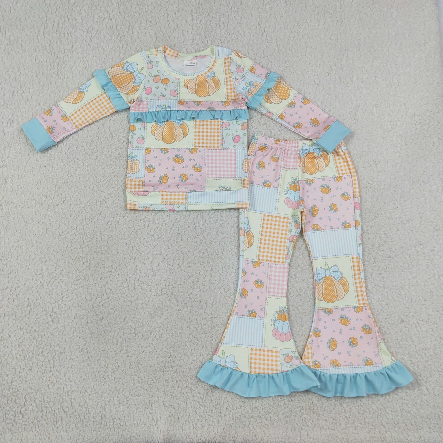 Sibling Baby Girls Long Sleeve Pumpkin Santa Ruffle Rop Bell Botton Outfit