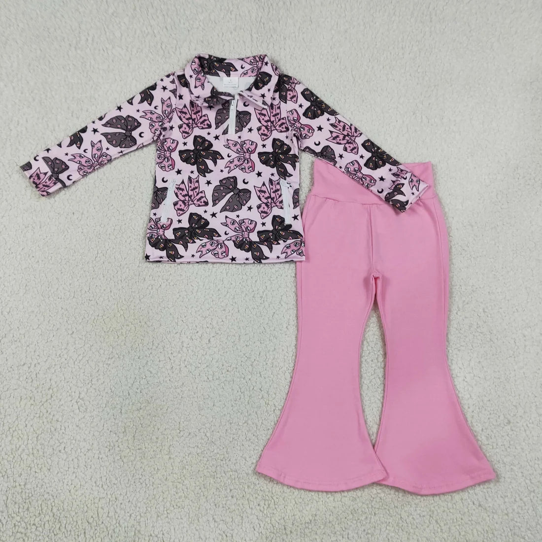 Sibling Baby Girls  Halloween Christmas Long Sleeve Zipper Pullover Top with Cotton Pants Outfit