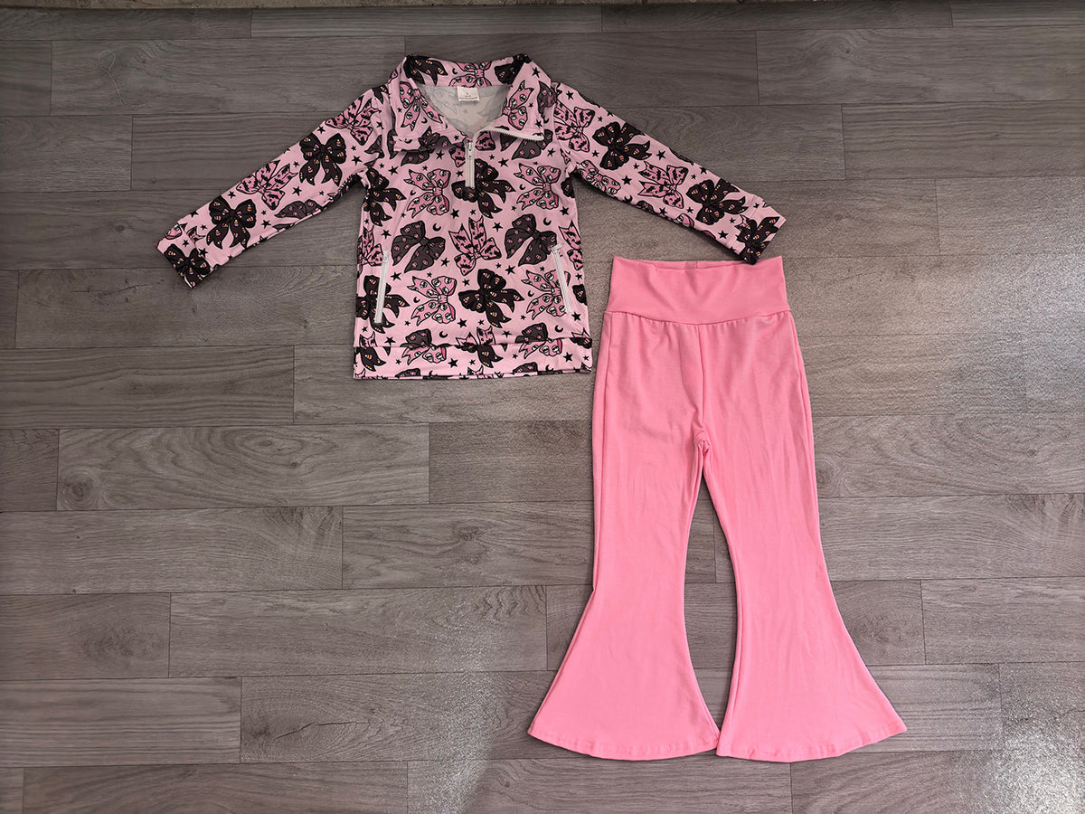 7.17  Preorder Kids Halloween  Bow Pullover Top with Pink Bell Bottom Pants Outfit