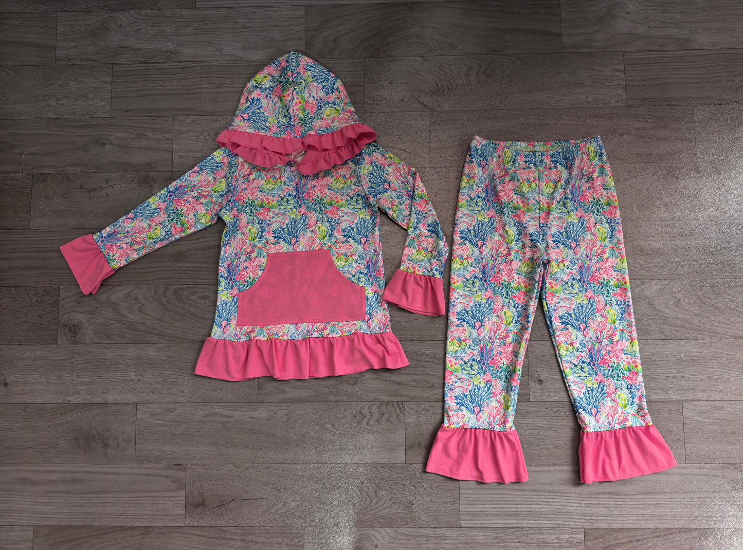 GLP3518 Preorder Seaweed Hot Pink Hoodie Top Pants Girls Fall Clothes Set